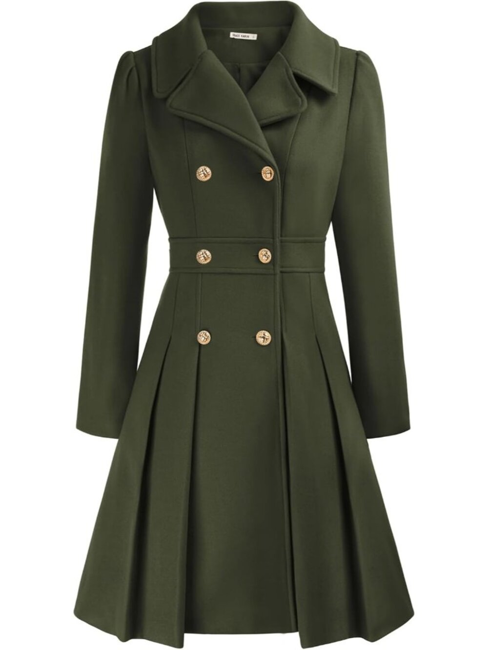 Women's Army Green Fashion Notch Lapel Double Breasted Thick A Line Trench Coat